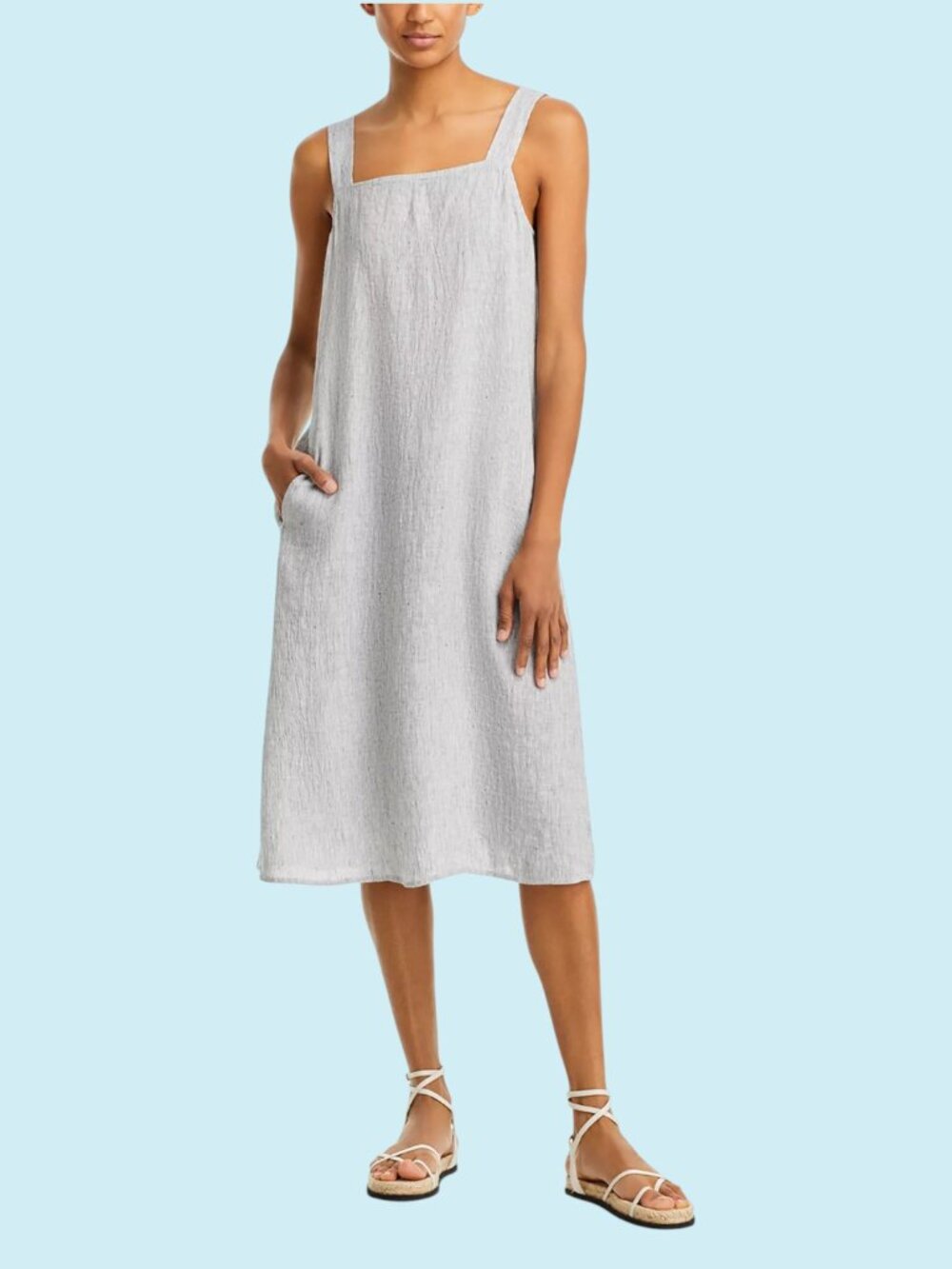 Eileen Fisher Linen Shift Dress Large Gray Sleeveless Gauzy Flowy Minimalist